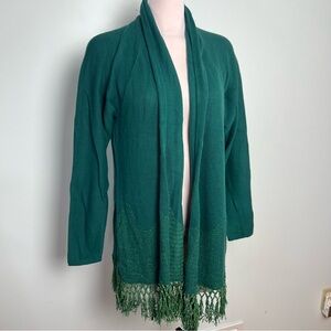 Lilly Pulitzer Green Fringe Hem Open Front Cardigan Sweater Women’s Size XXL
